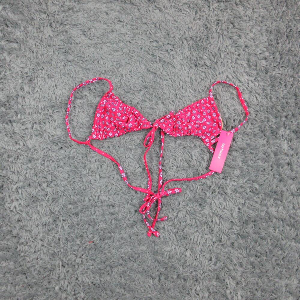Hey Harper Bikini Top Womens Small Pink Floral Frilled Ruffle Triangle Swim NWT